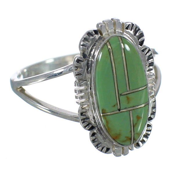 Southwestern Turquoise Inlay Silver Ring Size 5-1/2 AX92980